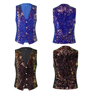 Men's baroque print suit vest vintage single-breasted waistcoat for formal event party performance