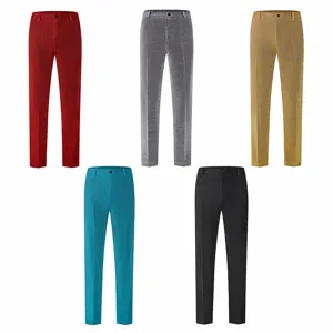Men's shiny silk dress pants detail, slim straight fit in five colors for business casual.