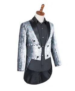 Chaqueta de esmoquin con lentejuelas para hombre, blazer de mago, ropa formal de fiesta.