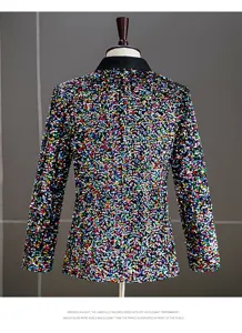 Giacca blazer con paillettes iridescenti, vestito da palcoscenico colorato per DJ.