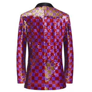Men's Sequin Blazer Colorful Checkered Suit Jacket Stage Performance Party Slim Fit Outerwear