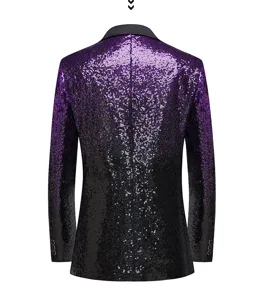 Men's purple black gradient sequin blazer slim fit stage party suit jacket stylish.
