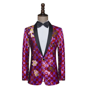 Men sequin blazer checkered stylish jacket for stage performance party wedding jacket