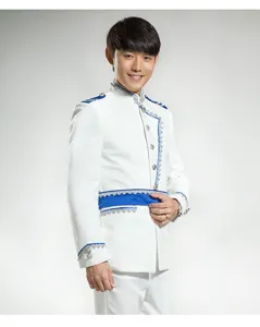 Men court performance costume white suit set stage singer host party slim fit outfit apparel