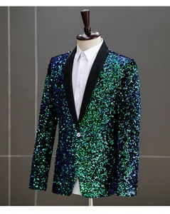 Giacca blazer con paillettes iridescenti da uomo abito formale da palcoscenico