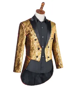 Elegante blazer de frac con lentejuelas doradas para hombre disfraz de mago y fiesta.