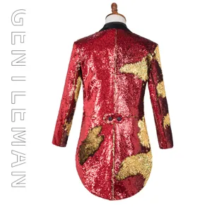 Hombre Rojo Oro Lentejuelas Frac Chaqueta Mago Escenario Actuacion Esmoquin Fiesta