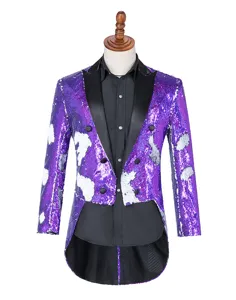 Chaqueta de frac con lentejuelas moradas para hombre, ideal para espectáculos.