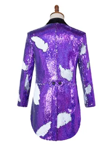 Chaqueta de frac con lentejuelas para hombre morado mago disfraz de escenario blazer.