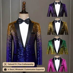 Men's Gradient Sequin Blazer Slim Fit Single-Breasted One-Button Suit Jacket For Stage Performance Party Prom Banquet Wedding Tuxedo