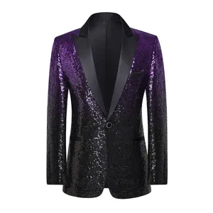 Men's purple black gradient sequin slim fit blazer single button party stage jacket