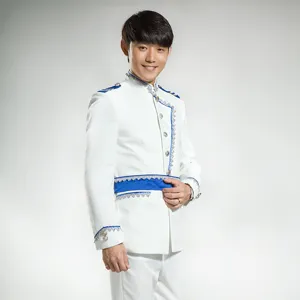 Men's white court performance suit set stage costume host uniform slim fit theatrical wear