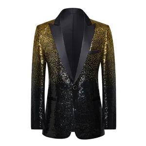 Men's slim fit sequin blazer gold black gradient party stage performance suit jacket