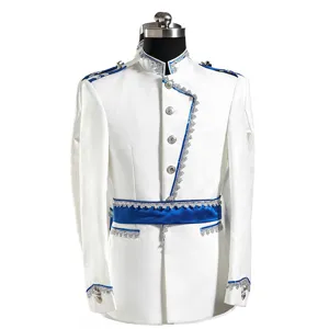 Men white royal court stage costume tuxedo slim fit military jacket performance blazer