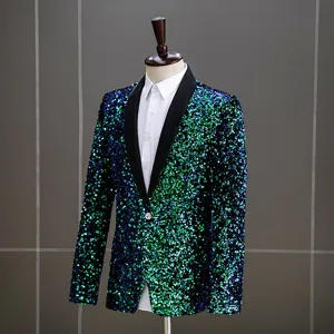 Giacca blazer con paillettes iridescenti da uomo, elegante abito da palcoscenico per DJ e feste.