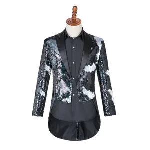 Chaqueta de frac con lentejuelas negras para hombre espectáculo mago director de orquesta