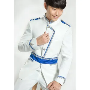 Men's royal court performance suit white stage costume slim fit blazer and matching pants set