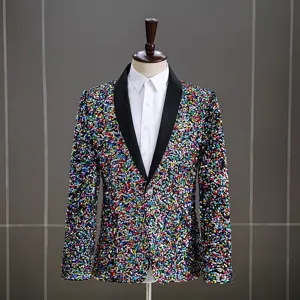 Giacca blazer uomo con paillettes multicolore per festa club DJ spettacolo moda