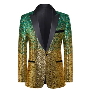 Men's Green Gold Gradient Sequin Suit Jacket Slim Fit Party Stage Performance Blazer