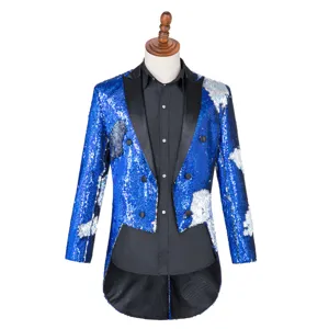 Hombre chaqueta de esmoquin con lentejuelas frac mago espectáculo blazer fiesta abrigo