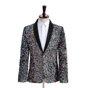 Giacca blazer da uomo con paillettes colorate per spettacoli teatrali DJ festa discoteca