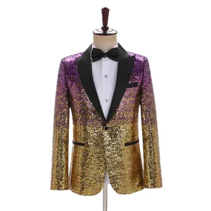 Men gradient sequin blazer slim fit tuxedo jacket for stage performance club wear