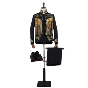 Men's stage performance sequin suit retro court style jacket pants shoes complete set.