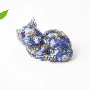 Handmade crystal stone epoxy resin cat figurine, beautiful desk and home decor ornament.