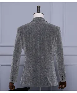 Chaqueta de blazer formal brillante ajustada para hombre para boda fiesta de escena.