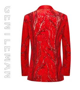 Men red sequin blazer jacket stylish slim fit suit for stage performance party and nightclub wear