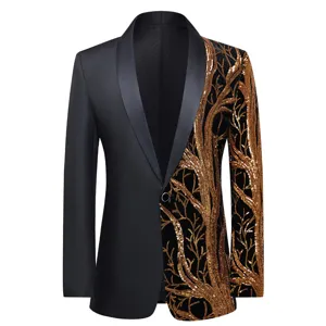 Men's stylish sequin spliced blazer slim fit suit jacket for stage performance party wear