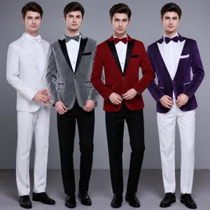 Conjunto de Traje Brillante de Ajuste Ceñido para Hombre Chaqueta y Pantalón Solapa de Pico Manga Larga Blazer Formal para Boda Escenario