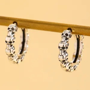 Orecchini a cerchio teschio punk retro per uomo e donna, gioielli in acciaio inox.