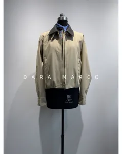 Giacca corta da donna beige con colletto in PU cappotto casual autunnale con zip
