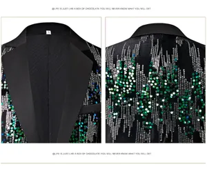 Vue de détail de la veste de costume à sequins pour homme avec revers et dos scintillant.