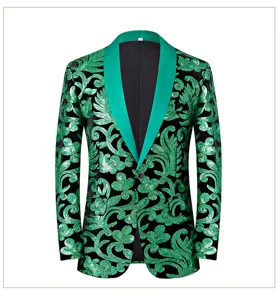 Men Green Sequin Blazer Shawl Lapel One Button Sparkle Suit Jacket for Stage Performance Party Wear