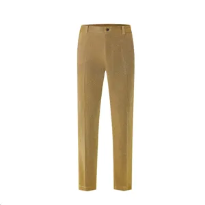 Men's metallic gold shiny straight dress trousers, business casual pants for formal wear.