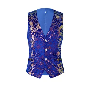 Men's British style printed patchwork vest, elegant waistcoat for stage performances and hosts.