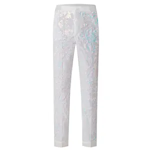 Pantalon a paillettes blanc pour homme vetement de scene soiree fete mariage brillant