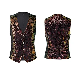 Men's vintage floral sequin suit vest elegant single-breasted waistcoat for party