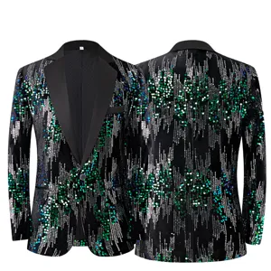 Blazer de Luxe à Paillettes pour Hommes Style Britannique Coupe Ajustée Veste de Costume de Scène pour Spectacles et Fêtes