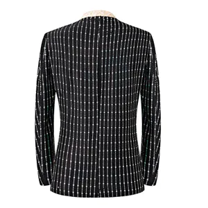 Blazer de scène noir à sequins pour hommes coupe slim veste de costume de fête dos.