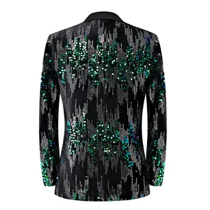 Veste de costume homme a paillettes scintillantes noire et verte pour soiree de scene.