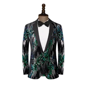 Veste de costume à sequins pour homme brillante pour fête et spectacle de scène.