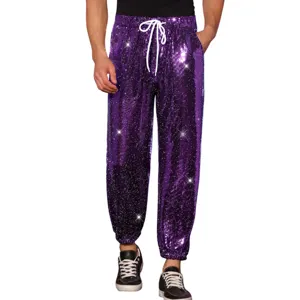 Herren lila Pailletten Hose glitzernde Jogger Hosen für Party Bühne Tanz Performance.