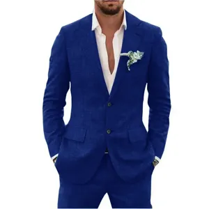 Men's royal blue slim fit two piece suit casual business party wedding blazer and trousers.