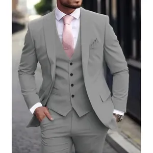Men's 3-piece slim fit business suit set with jacket vest and trousers for formal events.