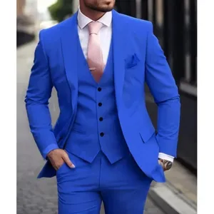 Mens royal blue three piece slim suit set for business wedding formal evening party wear.