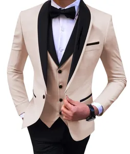 Herren Kontrastfarbe 3-Teiligen Anzug Slim Fit Business Blazer Weste mit Fliege Set