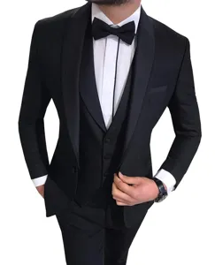 Herren Slim Fit 3-Teiliges Anzug Set Business Hochzeit Smoking Jacke Weste Hose Krawatte